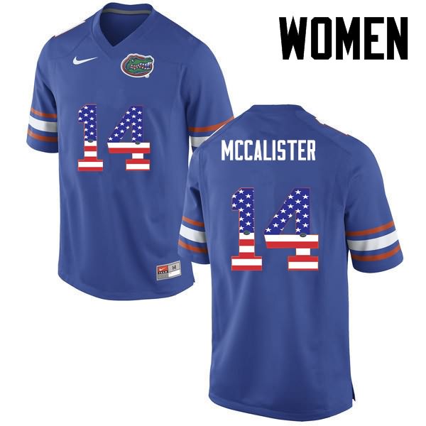 NCAA Florida Gators Alex McCalister Women's #14 USA Flag Fashion Nike Blue Stitched Authentic College Football Jersey HUV1064NK